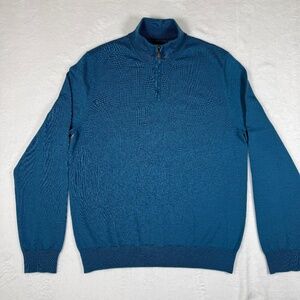 BLOOMINDALE'S -THE MEN'S STORE 1/4 ZIP TEAL SWEATER SIZE MEDIUM